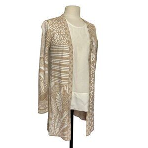 J McLaughlin Open Cardigan Sweater XS Palm Tropical Leopard Beige Cotton Blend